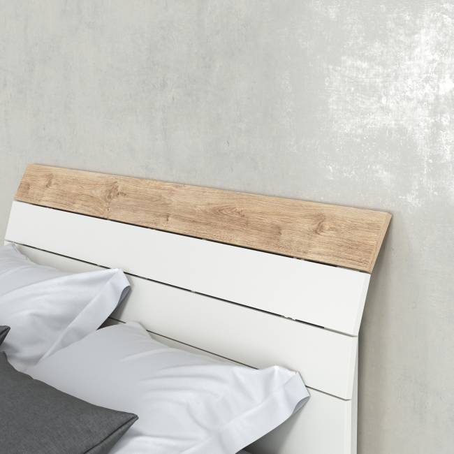 Муссон мебель для спальни: кровать 1600, основание, тумбочка и комод 4-ре ящика цвет белый/дуб эндгрейн элегантный