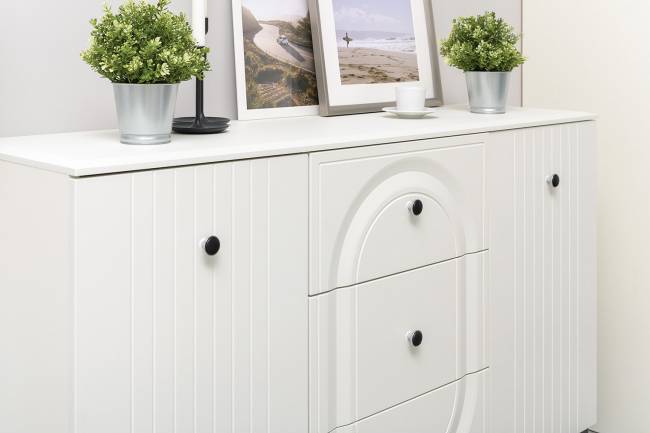 Комод-ТВ-тумба Валенсия 13.309 с навесной полкой цвет белый шагрень