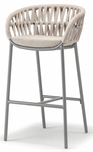 Кресло барное плетеное с подушкой Tahiti антрацит, серый, тортора 560х570х1040 мм