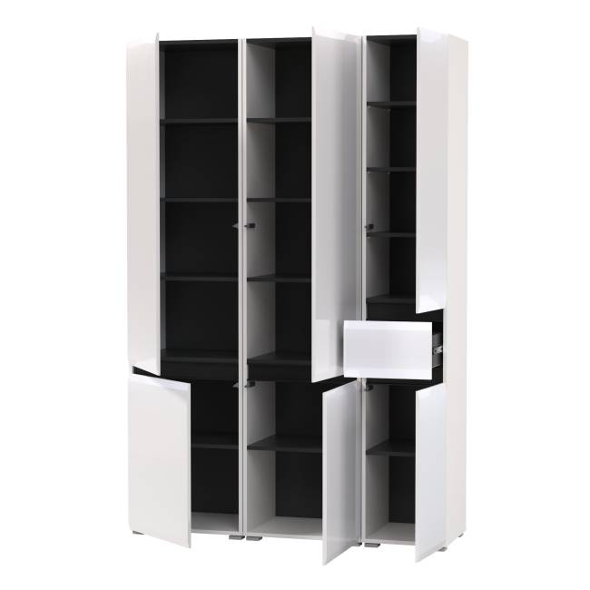 Два шкафа Сидней с дверками и один шкаф Сидней с ящиком цвет белый/чёрный/МДФ белый глянец