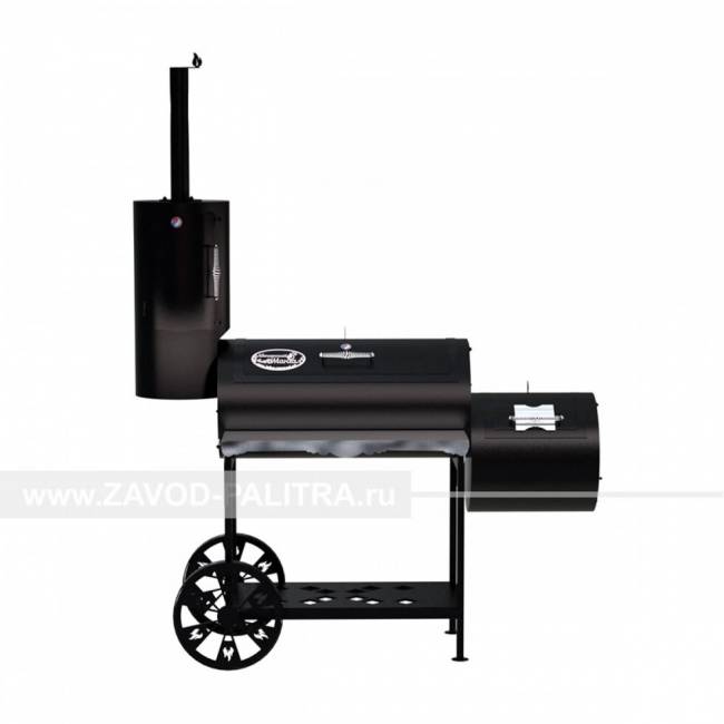 Гриль-Смокер XXL, из стали толщиной 3 мм, с топкой справа, в термостойкой покраске
