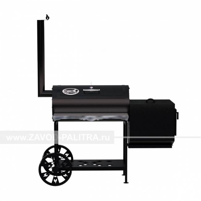 Гриль-Смокер казан XL, из стали толщиной 3 мм, печь справа, в термостойкой покраске