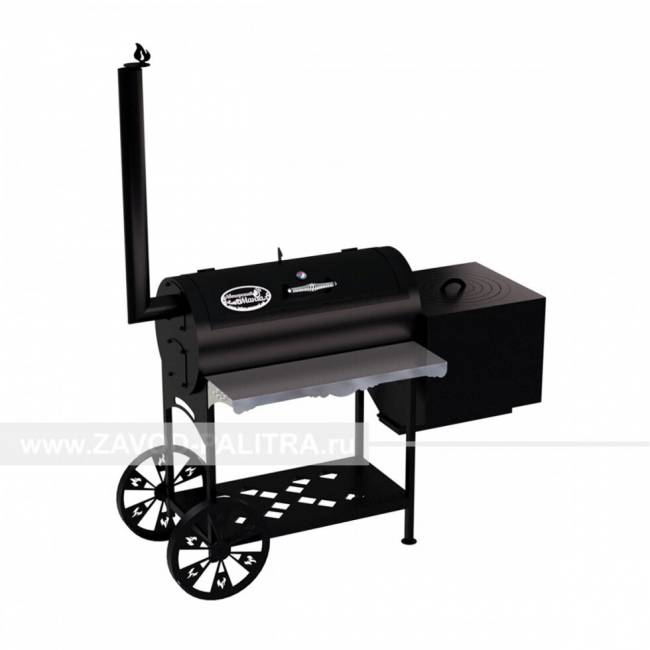 Гриль-Смокер казан XL, из стали толщиной 3 мм, печь справа, в термостойкой покраске