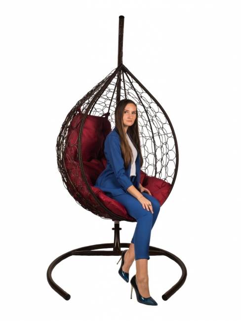 Подвесные качели - качели в виде капли "Tropica Brown" бордовая подушка
