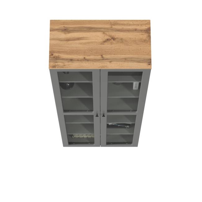 Шкаф-витрина 2-х дверный Остин 16.394.02 цвет серый графит/дуб крафт золотой