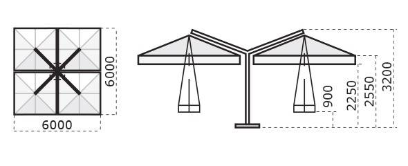 Зонт профессиональный четырехкупольный 6х6 м Alu Poker Starwhite белый, серо-коричневый 6000х6000 мм Зонт профессиональный четырехкупольный 6х6 м Alu Poker Starwhite белый, серо-коричневый 6000х6000 мм