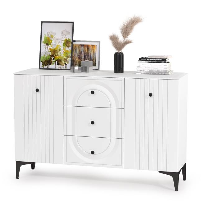 Комод Валенсия с кроватью 1600 и прикроватной тумбочкой цвет белый шагрень