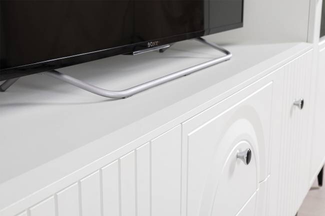 Две тумбы под ТВ с двумя полками Валенсия цвет белый шагрень