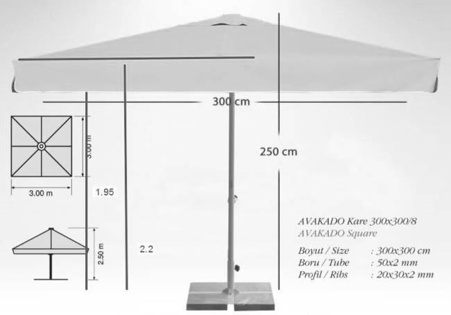 Зонт профессиональный 3х3 м Avocado белый, бежевый 3000х3000 мм Зонт профессиональный 3х3 м Avocado белый, бежевый 3000х3000 мм