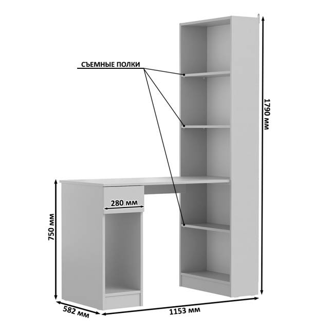 Два стола письменных с выдвижным ящиком и открытым шкафом Лайт 10.01 цвет белый гладкий/сатин