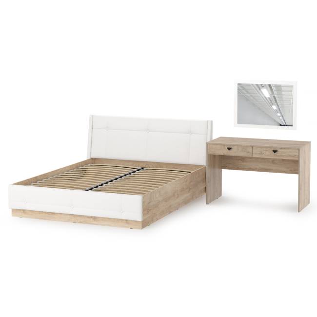 Кровать Муссон с подъёмным ортопедом и стол Бостон с зеркалом цвет белый/дуб эндгрейн элегантный/кожзам белый Кровать Муссон с подъёмным ортопедом и стол Бостон с зеркалом цвет белый/дуб эндгрейн элегантный/кожзам белый