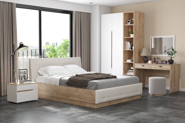 Кровать Муссон с подъёмным ортопедом и стол Бостон с зеркалом цвет белый/дуб эндгрейн элегантный/кожзам белый Кровать Муссон с подъёмным ортопедом и стол Бостон с зеркалом цвет белый/дуб эндгрейн элегантный/кожзам белый