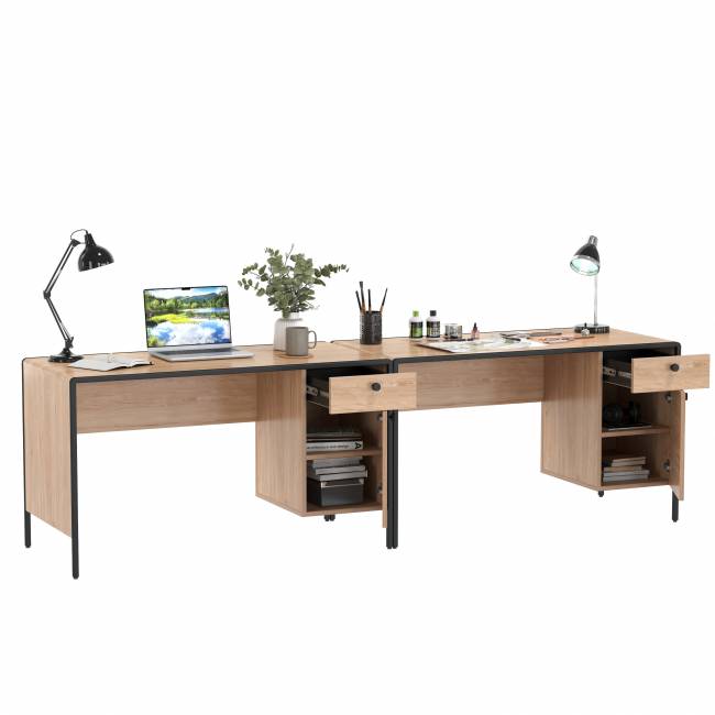 Два письменных стола Брюс цвет чёрный/Battle rock Santiago/столешница МДФ ель карпатская