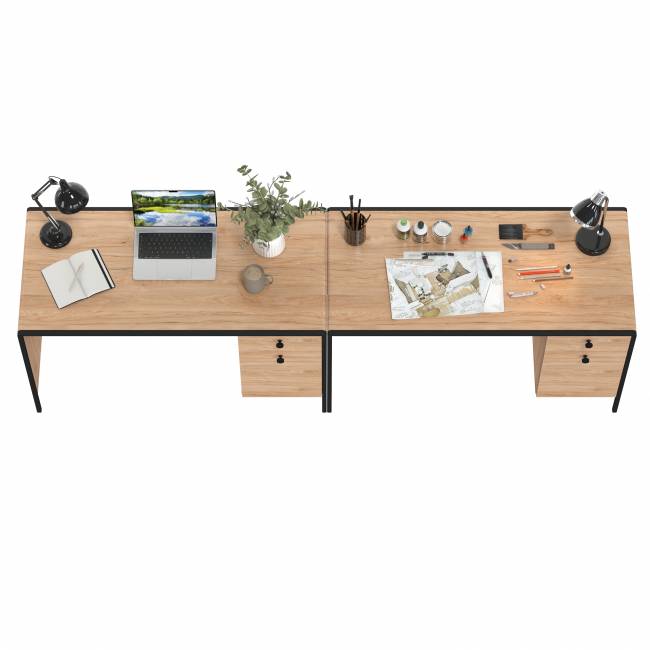 Два письменных стола Брюс цвет чёрный/Battle rock Santiago/столешница МДФ ель карпатская