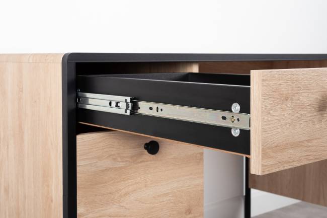 Два письменных стола Брюс цвет чёрный/Battle rock Santiago/столешница МДФ ель карпатская